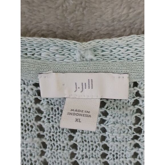J Jill Sweater Open Knit Aqua 3/4 Sleeve Coastal Casual Beachy Textured Crochet - Picture 5 of 11